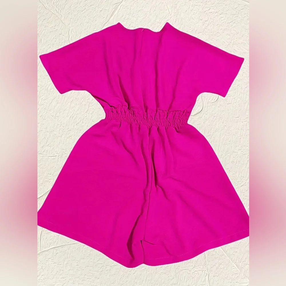 Short Sleeve V Neck Shirred Waist Romper - Picture 2 of 6